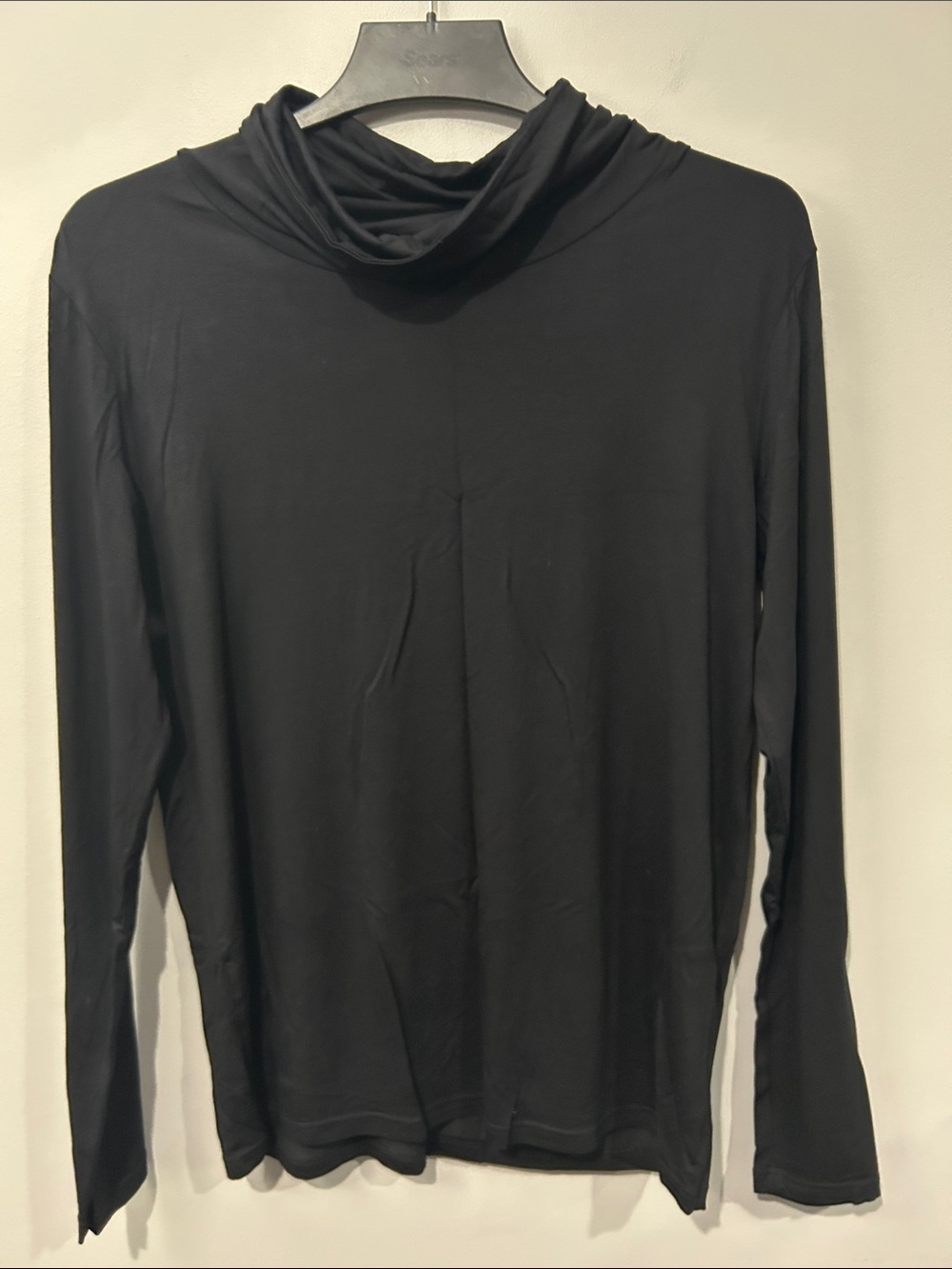 Black Long-Sleeve Draped Neck Men's Top